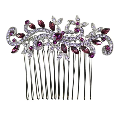 Vista 17 de Faship Precioso peine de pelo floral con diamantes de imitación AB