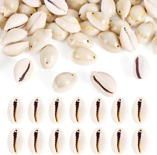 Vista 27 de Cheriswelry 100 cuentas de concha para hacer pulseras, conchas de cauri, cuentas espaciadoras de verano, playa, cuentas ovaladas para hacer
