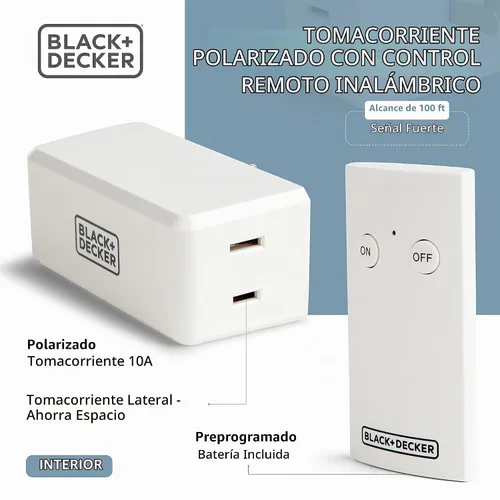 Vista 4 de BLACK+DECKER Toma de control remoto inalámbrico, 1 toma polarizada, 1 control remoto - Interruptores de luz prémium