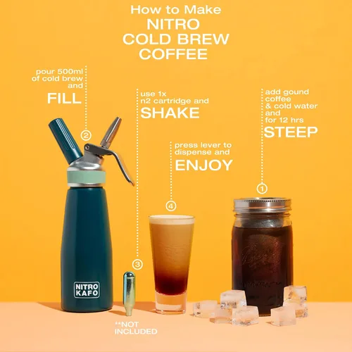 Vista 6 de Cafetera Nitro de 1 litro, cafetera de aluminio Nitro Cold Brew con boquilla especial de difusor de nitro y cafetera fría con tarro Mason