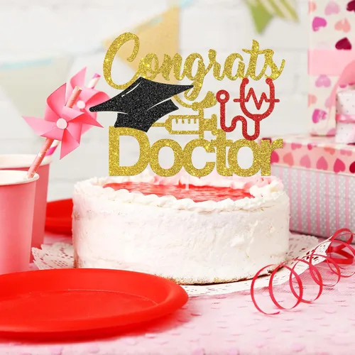 Vista 4 de Decoración para tartas de felicitaciones doctor, graduado de doctor, felicitaciones, dentista, escuela secundaria, senior, maestría, decoración
