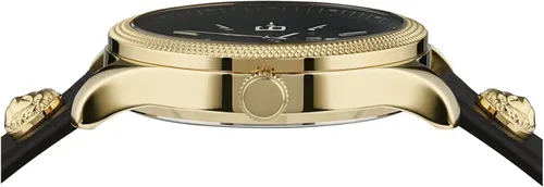 Vista 2 de Versus Versace Reale Collection Reloj de lujo para hombre con correa negra con una caja de oro amarillo IP y esfera negra, Oro, Real