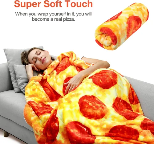 Vista 5 de Hommtina Manta de pizza de doble cara, manta gigante de tortilla, regalos divertidos para adultos, adolescentes y niños (60 pulgadas)