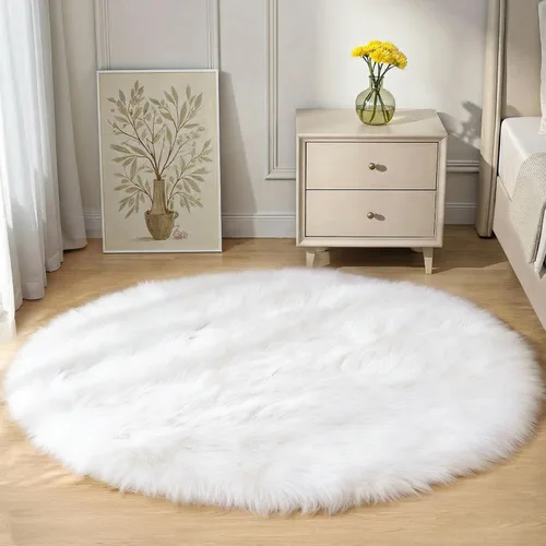 Vista 10 de Goolela Alfombra esponjosa de piel sintética para dormitorio, color marrón claro beige, 2 x 3 pies, alfombra de piel de oveja peluda y difusa