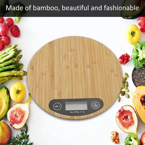Vista 4 de Gavigain - Báscula digital redonda de bambú con 6 unidades, pantalla LCD, función de tara, báscula de alimentos de cocina de hasta 11.0 lbs