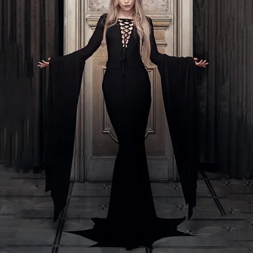 Vista 2 de Traje de Halloween para mujer, vestido de fiesta malvada, vestido de verano, casual, largo