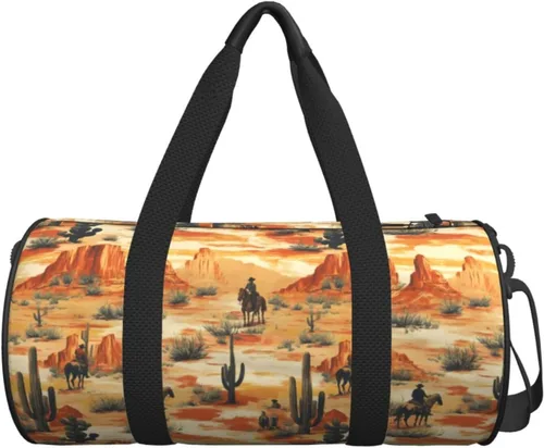 Vista 7 de Large Duffle Bag for Travel - Retro Western Cowboy (A) Print Gym Bag for Women Men, Travel Foldable Bags for Women Men with Zippered Multiple Pockets