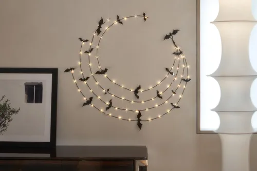 Vista 5 de LITBLOOM Guirnalda de Halloween con luces de 6 pies, 80 luces de hadas naranjas y blancas cálidas, guirnalda negra iluminada, funciona