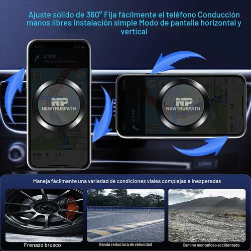 Vista 7 de Mini soporte de teléfono de aleación de aluminio para ventilación de automóvil, imán súper fuerte N52, universal, compatible con iPhone 17 Negro