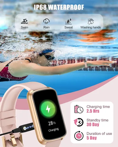 Vista 8 de Monitor de actividad física, reloj inteligente para mujeres y hombres con monitor de frecuencia cardíaca, presión arterial, oxígeno en sangre