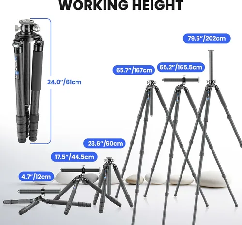 Vista 6 de Trípode horizontal de fibra de carbono WEYLLAN LX9 Trípode resistente para cámara, trípode de cámara profesional superior con brazo de extensión