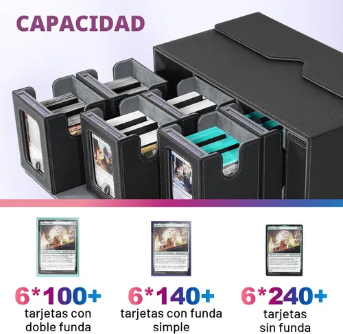 Vista 4 de Caja de baraja Commander de UAONO para MTG, estuche modular de 6 barajas con bandeja para dados, contiene más de 600 cartas con funda doble, caja