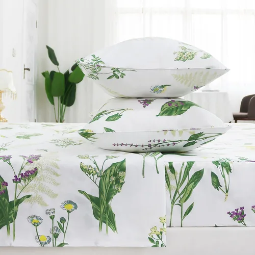 Vista 28 de FADFAY Juego de sábanas tamaño King, sábanas de algodón percal rosa floral con bolsillo profundo, ropa de cama vintage lujosa azul con estampado
