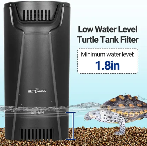 Vista 5 de Reptizoo - Filtro interno silencioso para tanque de tortugas, filtro de esquina de acuario de 92 GPH con biofiltración de 3 etapas, flujo ajustable