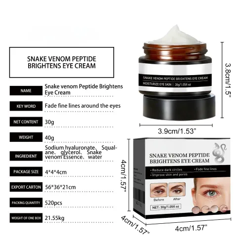 Vista 3 de Snake Peptide Eye Cream,Crema antienvejecimiento para ojeras, hinchazón y arrugas, tratamiento hidratante para ojos con niacinamida y glicerina (1)