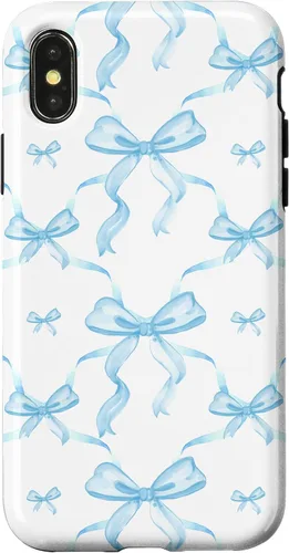 Vista 5 de Cintas y lazos estéticos de color azul claro para iPhone 16 en estuche de acuarela