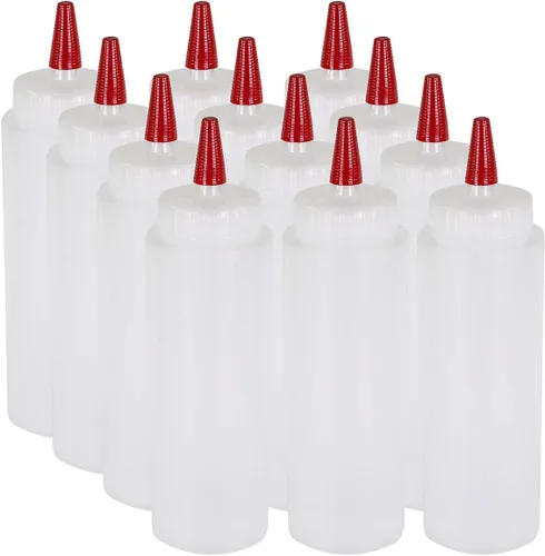 Vista 9 de Pinnacle Mercantile Paquete de 3 botellas exprimibles de condimentos de 8 onzas, tapa roja, suaves para glaseado, salsa de tomate, glaseado