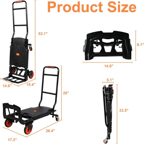 Vista 2 de Carro de mano plegable, camión de plataforma de doble propósito con plegado de un botón, carrito de equipaje portátil de cama plana con cordón