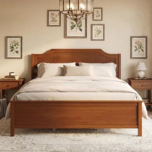 Vista 18 de GIANTEX Twin Size Wooden Bed Frame with Headboard, Wood Slat Support Farmhouse Platform Bed with Heavy Duty Mattress Foundation, Under-Bed