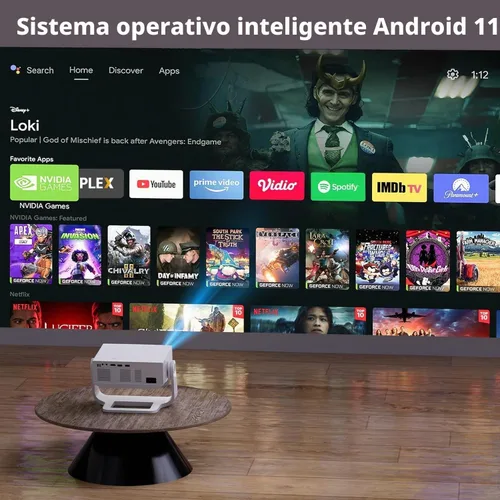 Vista 2 de Proyector con WiFi y Bluetooth, más de 1000 aplicaciones instaladas, enfoque electrónico y Keystone automático, zoom, nativo 1080P 650 ANSI