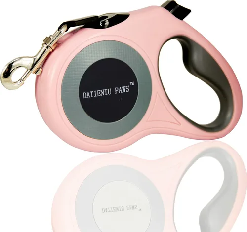 Vista 11 de Correa retráctil para perro, cinta de nailon fuerte de 16 pies, puntada reflectante para caminar por la noche, freno con una sola mano, mango Negro