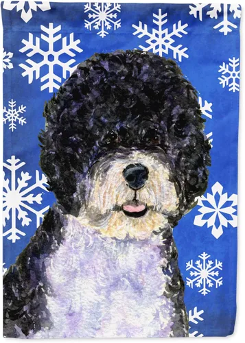 Vista 240 de Caroline's Treasures SC9374GF Bulldog English Snow flakes Holiday Garden Flag Buzón Bandera decorativa para patio exterior, patio, obras de arte
