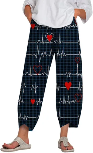 Vista 2 de Sharemen Pantalones de verano para mujer, pantalones largos de lino, cómodos, de algodón, casual, con estampado de bolsillo, cintura alta