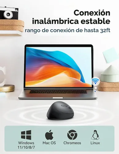 Vista 3 de TECKNET Ratón Ergonómico, 4800 DPI 5 Niveles de DPI Ajustables, Ratón Vertical Inalámbrico, 6 Botones, Ratón Silencioso de 2.4G para Laptop, PC