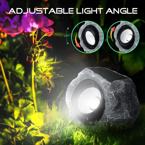 Vista 2 de Luces solares de roca para exteriores, foco de paisaje de roca sintética gris para patio Solar Landscape Lighting, Realistic Gray Rock Design