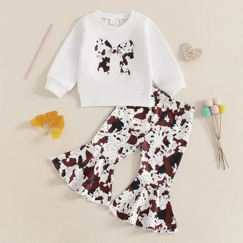 Vista 2 de Kaipiclos Ropa occidental para bebé niña, con lindo estampado con volantes, manga larga, pantalones para otoño e invierno, trajes de vaquera