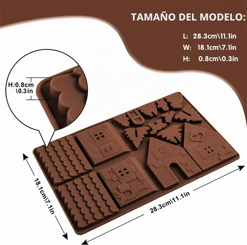 Vista 2 de Whaline Christams - Bandeja para hornear de casa de jengibre, moldes de silicona para postres, chocolate, dulces, galletas (2 piezas)