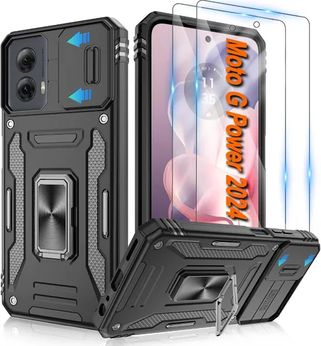 Vista 17 de Atump Funda para Motorola Moto G Play 2024 (4G) con [paquete de 2] protector de pantalla HD y cubierta para cámara deslizante, soporte de anillo