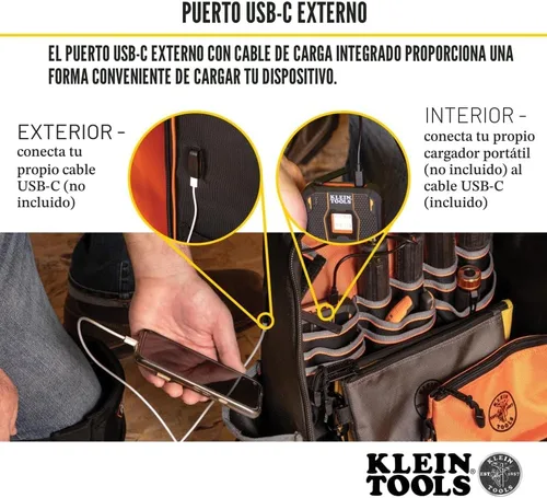 Vista 3 de Klein Tools 62800BP - Mochila para herramientas, 40 bolsillos, color negro y naranja