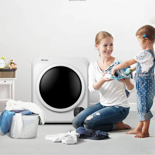 Vista 5 de COSTWAY Secadora eléctrica portátil de 1700W, secadora compacta de ropa de carga frontal con capacidad de 6 kg, tambor de acero inoxidable, panel