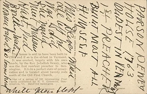 Vista 2 de THe Parson Dewey House Bennington, Vermont VT Original Antique Postcard