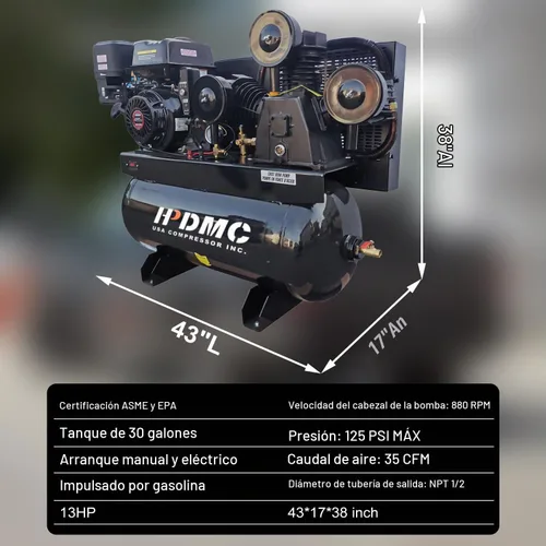 Vista 2 de 13HP Compresor de aire a gas con arranque eléctrico Max 125PSI