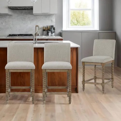 Vista 12 de DUHOME Taburete de mostrador de husillo con asiento acolchado de resorte, taburetes de bar de madera de granja de 26 pulgadas de altura