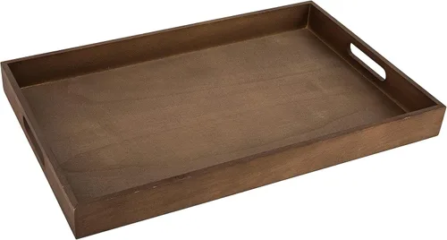 Vista 5 de Bandeja para servir de madera oscura con asas, bandeja de desayuno anidada, bandejas de baño y buffet para servir y organizar