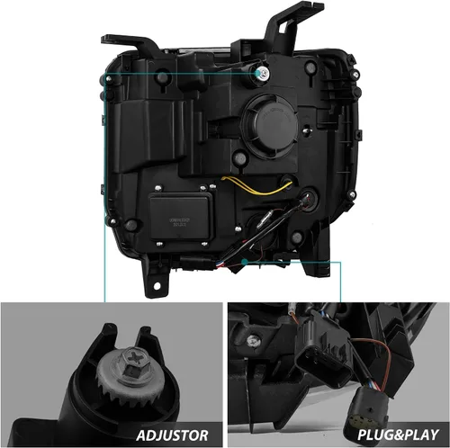 Vista 3 de AlphaRex serie luxx Alpha Negro Ajuste 14-18 GMC Sierra 1500/15-18 Sierra 2500HD/3500HD Faros delanteros LED DRL Tubo Proyector con luz de activación