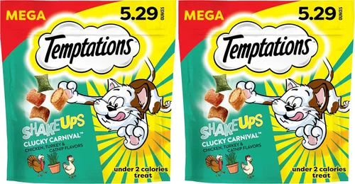 Vista 13 de Temptations ShakeUps - Golosinas crujientes para gatos, carnaval Clucky, 2.47 onzas, paquete de 12