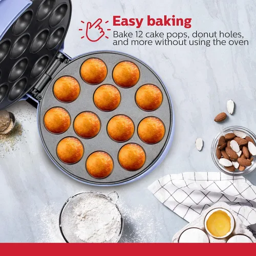 Vista 2 de Holstein Housewares Máquina para Hacer Cake Pops de 12 Unidades con Placas Antiadherentes y Luces Indicadoras - Hornea 12 Cake Pops Dulces o Salados