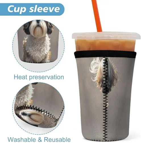 Vista 3 de Shih Tzu Dog Reusable Insulated Neoprene Iced Coffee Cup Sleeves 3 Sizes Diving Material Cup Durable Beverage Covers for Cold Coffee Tea Drinks
