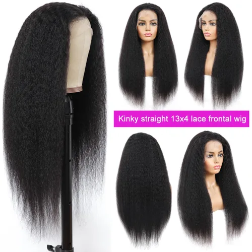 Vista 4 de Pelucas de cabello humano lacio tipo afro de 13 x 4, peluca de cabello humano prearrancado con abuelitos, densidad del 180 %, peluca de cabello