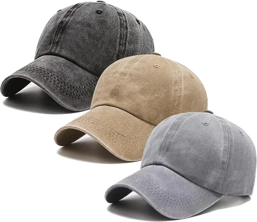 Vista 9 de Paquete de 3 gorras de béisbol vintage lavadas lisas de algodón de sarga ajustable a granel de perfil bajo clásico para hombres/mujeres