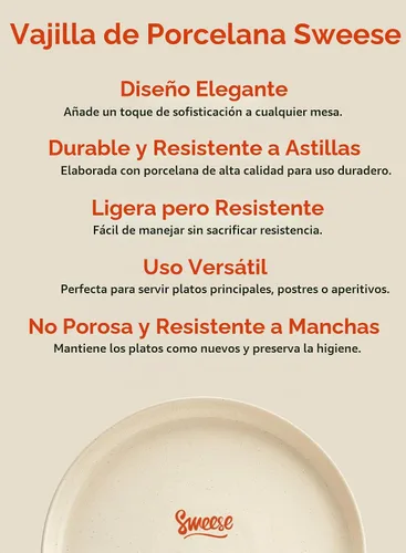 Vista 7 de Sweese - Juego de platos de porcelana de 10 pulgadas, beige, redondos, 6 unidades, para servir ensaladas, resistentes a los arañazos, aptos