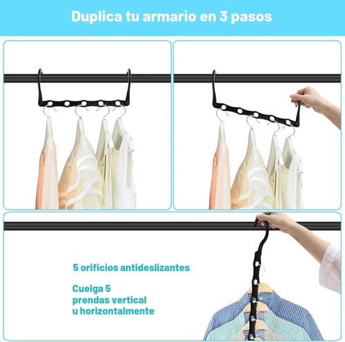 Vista 4 de DUCOO 10 piezas de perchas que ahorran espacio, perchas mágicas de 5 agujeros - Perchero de plástico resistente, organizadores de armario