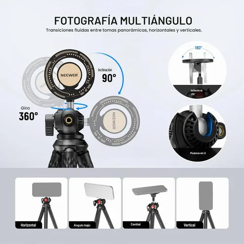 Vista 3 de NEEWER Trípode magnético flexible para teléfono compatible con Magsafe iPhone 15 Pro Max 14 Series Android, Mini Vlog Soporte de trípode