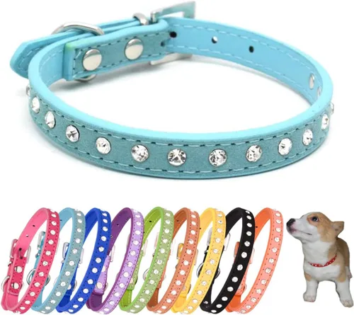 Vista 8 de Collares de perro con diamantes de imitación para perros pequeños, collar de cachorro con diamantes de imitación para niñas, bonito collar de gato