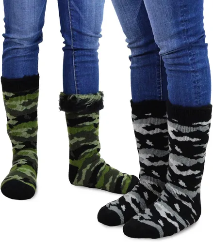Vista 2 de Calcetines térmicos de invierno de algodón reciclado de peso pesado respetuoso del medio ambiente Multi par para mujeres y hombres 2 pares-camuflaje