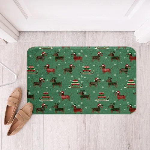 Vista 4 de Alfombra de baño antideslizante de Navidad con diseño de perro salchicha para niños, tapete de baño antideslizante con temática de animales, 16 x 24